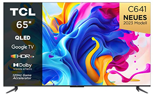 TCL C641 Fernseher 65 Zoll (164cm) QLED 4K UHD, 120 Hz Gaming, HDR10+, Dolby Vision, Dolby Atmos, Smart TV, Triple-Tuner DVB-T2/S2/C, Google TV, Schwarz, 2023