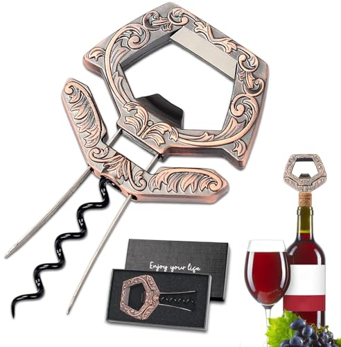 LUCYLANKER Korkenzieher Alter Wein, Ah So Weinöffner für Vintage Flaschen, Zwei Zinken Entferner mit Bierflaschenöffner, Kellner Korkenzieher, Weinkenner Sammler zum Entkorken (Kupfer)