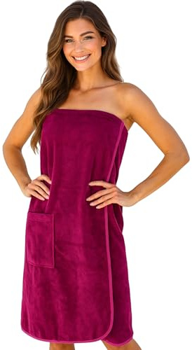 Morgenstern Saunakilt Damen Saunahandtuch mit Knopf und Tasche 100% Baumwolle Frottee Oeko-TEX® 90 x 145 cm Handtuch mit Gummizug Katja Fuchsia