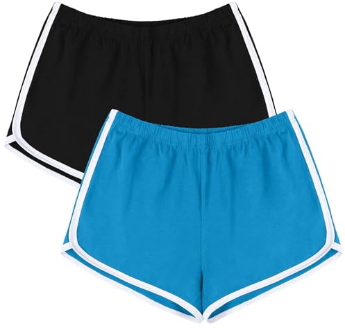 URATOT Damen-Shorts aus Baumwolle für Gym, Yoga, Sommer, Laufen, Sport und Tanz mit elastischem Bund, 2er-Pack
