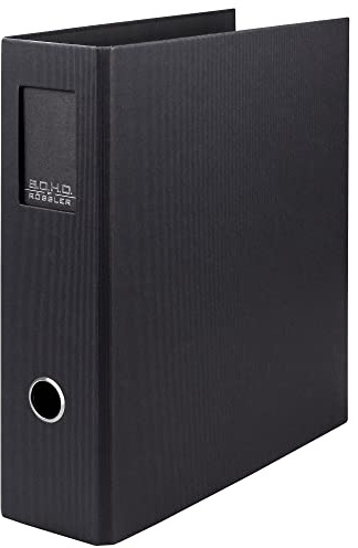 Rössler SOHO Ordner DIN A4 mit Rückenschild | Ordner A4 breit | Aktenordner A4 | Ordner breit mit Griffloch | DIN A4 Ordner mit Hebelmechanik | 320 x 285 x 80 mm | 1 Stück | Farbe: Schwarz
