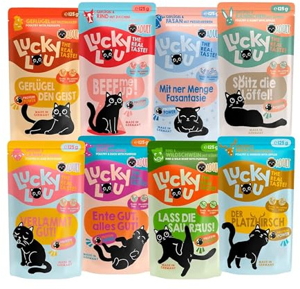 Lucky Lou Adult Mix-Paket Katzenfutter nass - 12 x 125g - hochwertiges Katzenfutter mit viel Protein - Nassfutter getreidefrei & ohne Zucker