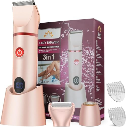Suttik 3-In-1 Intimrasierer für Frauen Wiederaufladbare elektrische Rasierapparate Bikini-Trimmer Nass/Trocken Schamhaartrimmer Gesichtshaarentferner IPX6 Wasserdicht ,Geschenke für sie (Pink)