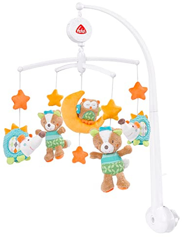 Fehn Musik Mobile Forest - Baby Einschlafhilfe Musikspielzeug mit Waldtieren - Spieluhr Melodie "Weißt du wieviel Sternlein stehen" - Musikmobile Babybett Zubehör Spielzeug für Babys von 0–5 Monaten