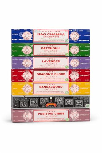 Satya Räucherstäbchen Geschenkset Nag Champa, Super Hit, Drachenblut, Sandelholz, Patchouli, Lavendel, Positive Vibes, 15 g