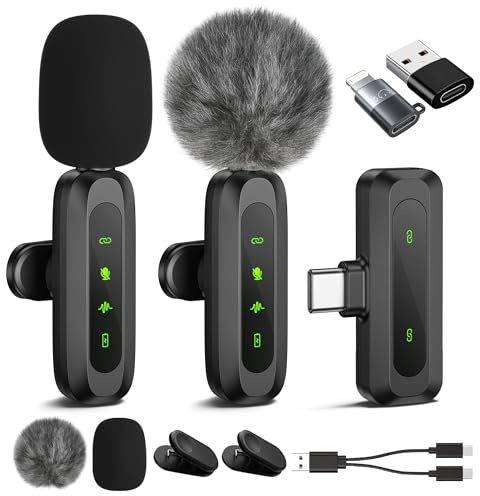 Jubolion Kabelloses Lavalier Mikrofon für iPhone, iPad & Android – 2er Set Mini Mikrofone mit LED-Anzeige, Geräuschunterdrückung, Plug & Play Ansteckmikrofon für Videoaufnahme, TikTok & Podcast