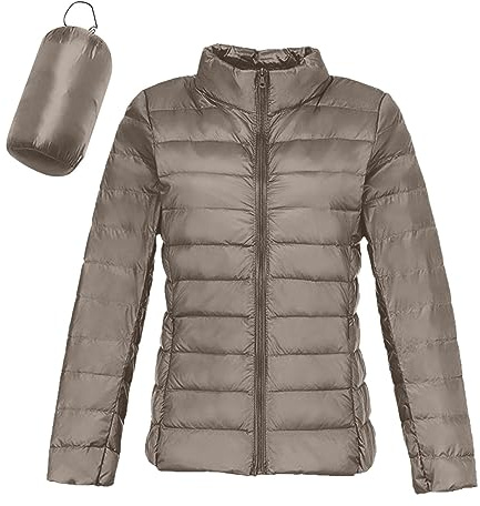 Ultraleichte Steppjacke mit Beutel: Leichte Langarm Federleichte Doppeljacke Outdoorjacke Winter Kurz Warme Übergangsjacke Daunenjacke Gefüttert Reißverschluss ohne Kapuze Winterjacke Steppjacke