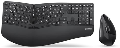 Perixx Periduo-605BDE, kabellose ergonomische geteilte Tastatur und vertikale Maus im Set – verstellbare Handballenauflage – flache Membrantaste - DE Layout
