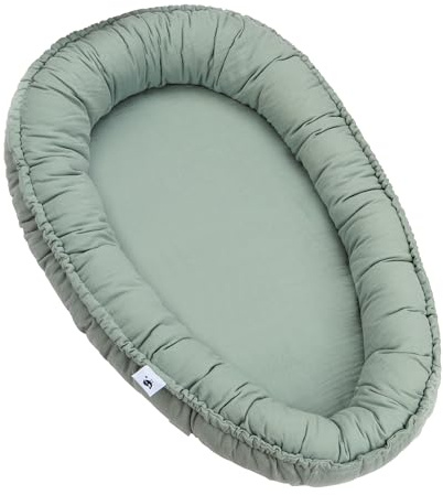 Julius Zöllner Kuschelnest NIDO | Liegefläche ca. 60x35 cm | Für Babys ab der Geburt | 100% Baumwollmusselin | Made in Germany | OEKO TEX Standard 100 | Grün