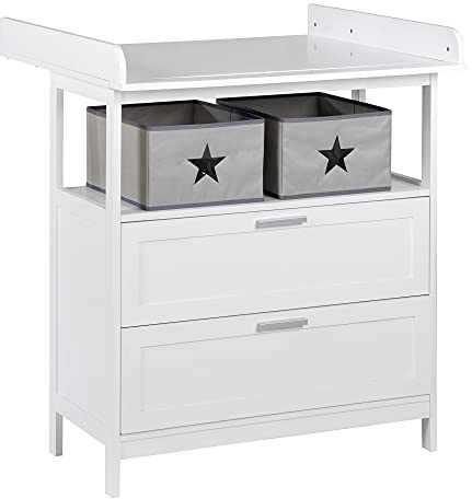 roba Wickelkommode Hamburg mit abnehmbarem Aufsatz - Wickeltisch mit 2 Schubladen + 2 Boxen + Wandbefestigung - Babykommode mit Wickelhöhe 92 cm - Holz weiß
