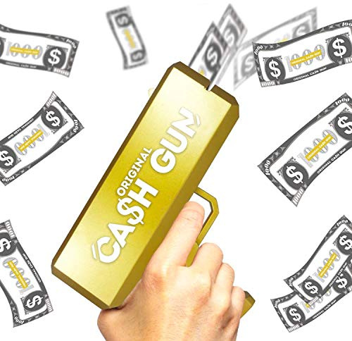 Original CashGun® | Money Gun | Gold | Geldscheinpistole | Cash Pistole | Make It Rain | Party Gun | 100 Fake Banknoten | Zubehör | Spiel | Abend | kreiert von OriginalCup®