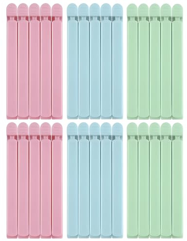 Salubohum ZH481 Zange für Lebensmittelbeutel, 15 cm lang, 3 Farben, praktisch zum Verschließen verschiedener Lebensmittelverpackungen, für Snacks mit frischem Duft (grün, rosa, blau), 30 Stück