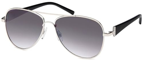 styleBREAKER Damen Sonnenbrille Pilotenbrille mit Strass | Edle Fliegerbrille Tropfenform UV400 | Metall mit Verlaufstönung | Inkl. Etui & Tuch, Silber-Schwarz/Grau