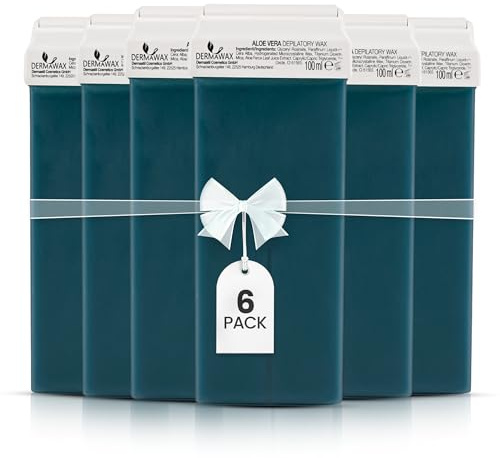 DERMAWAX Roll-On Wachspatronen 6x100 ml Aloe Vera – Made in Italy Warmwachs Nachfüllset – Für empfindliche Haut – Kompatibel mit allen 100 ml Wachserwärmern – Beine, Arme, Rücken & Brust