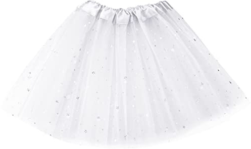 Mädchen Tutu Rock 3 Schichten Tüllrock Mit Stern Pailletten - Tanz Ballettrock Prinzessin Partybevorzugung Kleid für 2-8 Jahre (Weiß)