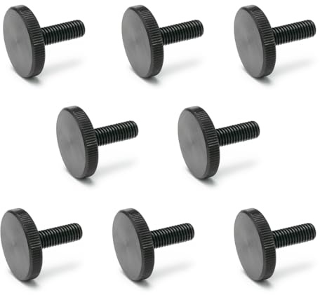 Ganter Normelemente | Flache Rändelschrauben | Rändelschrauben (niedrige Form) | DIN 653-M4-10 | 8 Stück | Stahl brüniert | Gewinde: M4x10