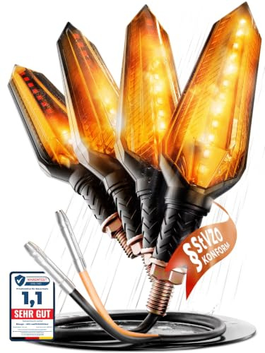 Binego® 4x LED Blinker Motorrad E Geprüft mit Lauflicht LED & getöntem Rauchglas | Universelle Mini Blinker Moped Zubehör | StVZO konform