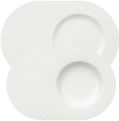 Villeroy & Boch – Royal Teller Set 12 Teilig, Spülmaschinenfest, Mikrowellensicher, Suppenteller Und Speiseteller Für 6 Personen, Tafelservice, Tafelgeschirr, Geschirr Set Weiß, Premium Porzellan