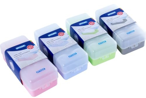Toppoint 4x Lernbox/Karteikasten/DIN A8 / je 1x blau, rot, grün, pink