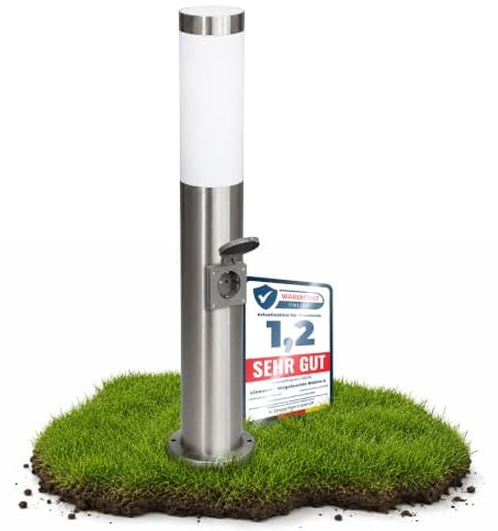 linovum BOSEA-S Energiesäule 50cm Edelstahl mit Steckdose für E27 | Standleuchte 50cm mit Schuko-Steckdose - Edelstahl für Wege & Garten, für E27-Birnen, bis 3600W, IP44 (ohne Leuchtmittel)