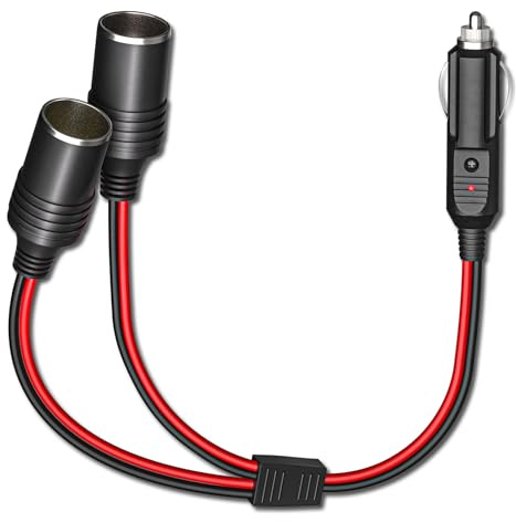 Cleqee 12V/24V Auto Kfz-Zigarettenanzünder-Verlängerungskabel 1 auf 2 Ladegerät-Port-Adapter Steckdose 2-Wege Zigarettenanzünder-Splitter 30cm mit 15A-Sicherung