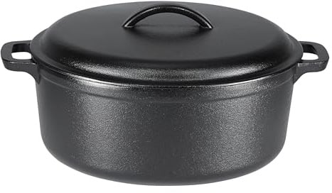 Amazon Basics Rund Schmortopf aus bereits eingebranntem Gusseisen, zwei Griffe, 6,62 l, Schwarz