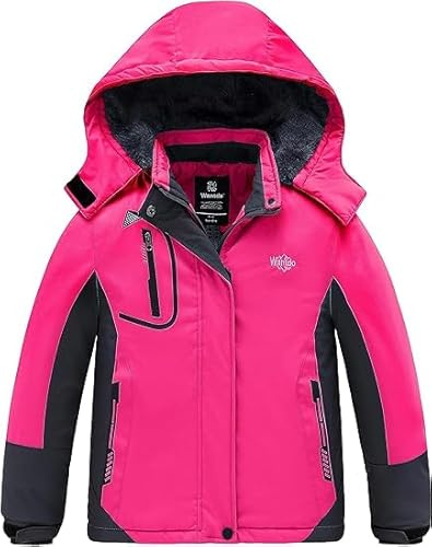 Wantdo Berg Skijacke Mädchen Wasserdicht Winterjacke mit mit Kapuze | 10000mm Wasserdicht,Atmungsaktiv,Winddicht,Fleecefutter,Abnehmbare kapuze, 3 Reißverschlusstaschen,Regenmantel,Ski,Outdoor