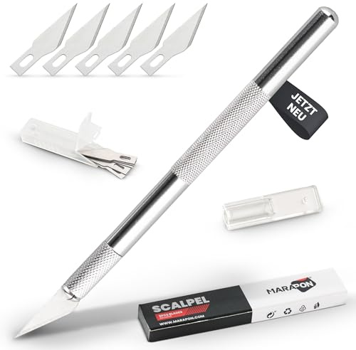 MARAPON® Skalpell inkl. 5 Klingen - Skalpell zum Basteln - Bastelmesser Set - Cutter Messer Schnitzmesser - Für Fensterfolien, Möbelfolien und Autofolien geeignet - Zum Arbeiten auf Schneidematte