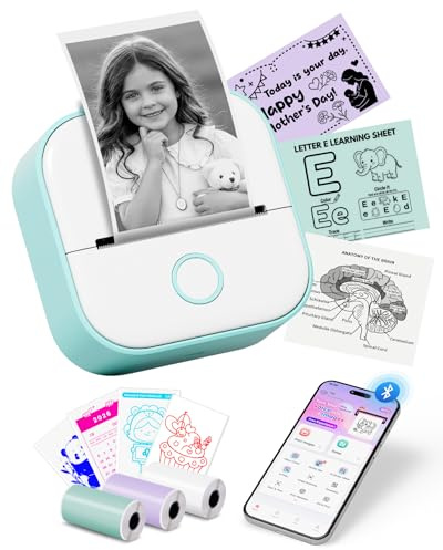 Mini Drucker - T02 Mini Drucker für Smartphone Fotodrucker Mini Thermodrucker Bluetooth Etikettendrucker Sofortdruck Aufkleber Drucker für Geschenke, Studiennotizen, Anatomische Diagramme, Fotos