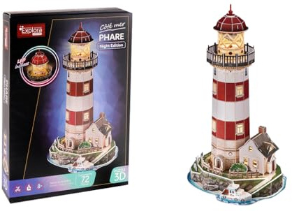 EXPLORA - Leuchtturm - Leuchtende 3D-Puzzles - 540055-72 Teile - Level 6 - Ohne Kleber oder Schere - Bildungs - Konstruktionsspiel - Kinder Geschenk - Modell - Ab 8 Jahren