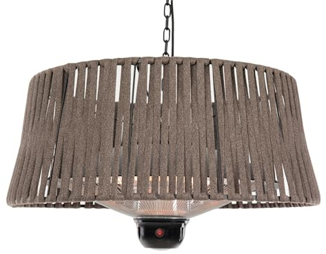 SUNRED Infrarot-Hängeheizstrahler Terasse braun mit OLEFIN-Schirm und LED-Lampe Deckenmontage 1800 W - Terrassenheizer außen 3 Heizstufen, Fernbedienung Deckenmontage widerstandsfähiges Olefin-Gewebe