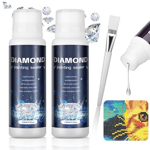 2 Stück Diamond Painting Versiegelung 120ml, mit 1 Pinsel | Diamond Painting Kleber Zum Fixieren und für mehr Glanz bei Diamantmalereien