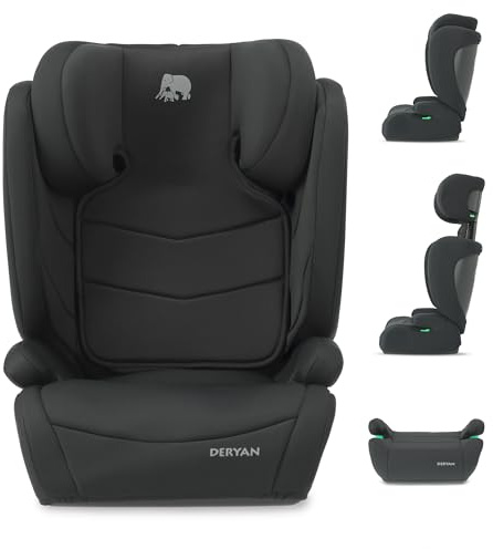 Deryan Charlie i-Size Kindersitz 100-150 cm - Gruppe 1/2/3, 9-36kg, 3,5 bis 12 Jahre, Autokindersitz mit Gurtbefestigung - Einstellbare Kopfstütze, Seitenaufprallschutz - Schwarz
