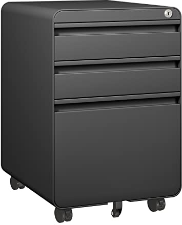 Dripex Metall Rollcontainer Stahl Rollcontainer mit 3 Schubladen und Hängeregistratur Abschließbarer Büroschrank Bürocontainer 5 Räder Aktenschrank 40 x 45 x 60 cm