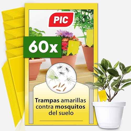 PIC Trauermücken bekämpfen – 60x Gelbtafeln gegen Trauermücken, Gelbsticker für Zimmerpflanzen, Gelbfalle gegen kleine Fliegen in der Blumenerde – Alternative zu Nematoden