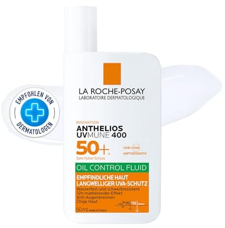 La Roche Posay Sonnenfluid, Für das Gesicht und ölige Haut, Transparent und mattierend, Mit Airlicium-Technologie, Ohne Duftstoffe, Anthelios UVmune 400 Oil Control Fluid LSF 50+, 50 ml