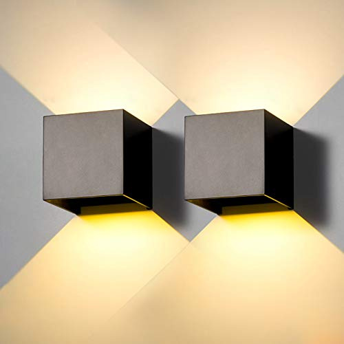 2 Stücke Wandleuchte Innen Aussen LED Wandlampe Aussen, IP65 Wasserdicht Quadratisch Aluminium, Wandleuchte Einstellbarer Lichtstrahl Aussenlampe, 6W Schwarz Warmweiss 3000K für Garten, Wohnzimmer