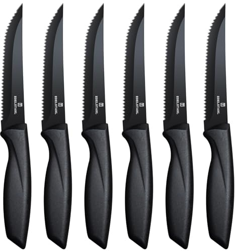 targzier Steakmesser 6-teiliges aus Edelstahl, Scharfes Steakmesserset mit Wellenschliff, Hochwertiges Steakbesteck Messerset,Scharfes Steak Messer Set, Küchen-Steakbesteck, Spülmaschinenfest