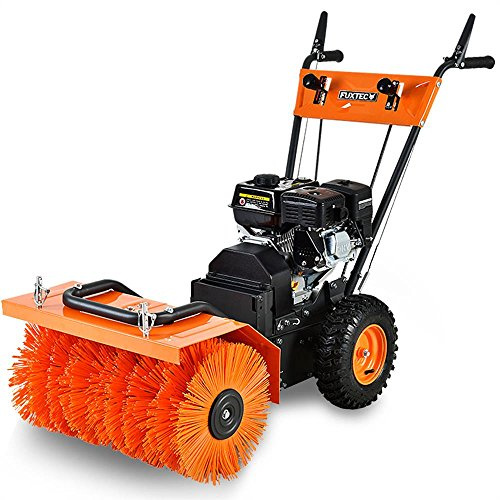 FUXTEC Benzin Kehrmaschine FX-KM196 mit Kehrbesen und 196cc Hubraum optional Schneeschieber, Auffangbehälter und Schneefräse