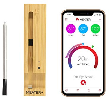 MEATER Plus | Das Kabellose, Smarte Fleischthermometer mit 50m Reichweite Für Ofen, Grill, Pfanne und Rotisserie Perfekter Fleischgenuss via App in Deutscher Sprache