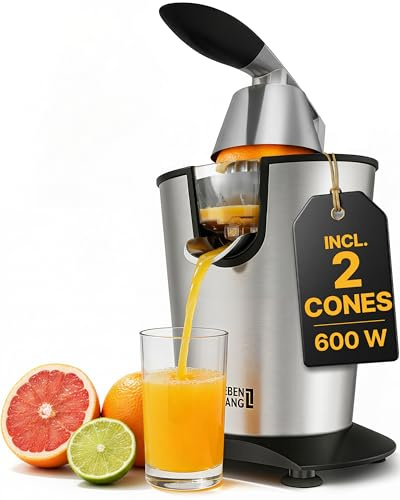 LEBENLANG Saftpresse elektrisch 600W - Inkl. Edelstahlkegel & BPA-Frei I Hohe Ergiebigkeit I Orangenpresse Zitruspresse Zitronenpresse Orangensaftpresse I Orange Juicer Press Zitronen