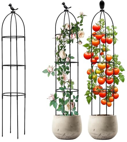 Griwuut Garten Rankhilfe 120 cm Obelisk Rankhilfe Abnehmbar,Pflanzenstütze Obelisk Rankgitter,Höhe Rankgitter Käfige,Geeignet für alle Kletterpflanzen