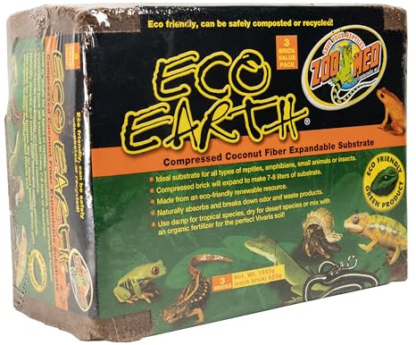 Zoo Med Eco Earth - Natürliches Kokosfasersubstrat für Terrarien und Reptilien, für Amphibien, Reptilien und Insekten, kompostierbar und recycelbar (3er-Pack)