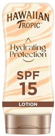 Hawaiian Tropic Hydrating Protection Sunscreen, wasserfeste Sonnencreme mit LSF 15 UVA- + UVB-Schutz, spendet 12 Stunden Feuchtigkeit mit Kakao- und Sheabutter, 180 ml