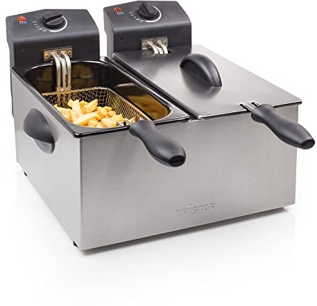 Tristar Edelstahl Doppel-Fritteuse - 6 Liter, 2 x 1800 Watt, mit Kaltzonenfunktion und regelbarer Heizstufe, FR-6937, Metallic