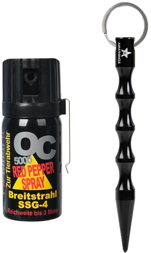 AMATHINGS 2-in-1 Sicherheits-Set: OC 5000 Pfefferspray (40ml) & Ergonomischer Kubotan – Rundum-Schutz für jede Distanz, Legaler Selbstschutz für Frauen & Senioren, Abwehr-Kit für Handtasche