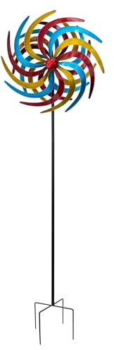 Metall Windrad bunt - Ø 61 cm/Höhe 210 cm - Deko Windspiel Windmühle Gartenstecker