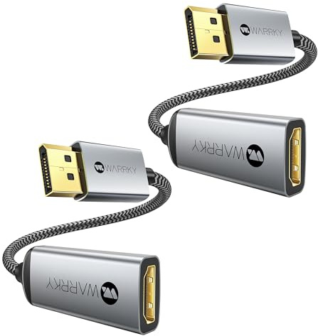 WARRKY DisplayPort auf HDMI Adapter 4K 2 Stück für PC Laptop | Vergoldete Stecker, Aluminiumhülse, DP Stecker auf HDMI Buchse, 2er Pack für Dell HP Lenovo ThinkPad