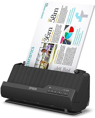 Epson Wi-Fi Scanner ES-C320W, kompakter A4 Business Scanner mit geringem Stromverbrauch, Duplex-Einzugscanner mit vielseitiger Medienverarbeitung, schwarz
