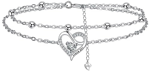 J.MUEN Herz Armband Silber 925 Damen Armkette mit Zirkonia Valentinstag Muttertag Geburtstag Geschenk für Mama Ehefrau Freundin